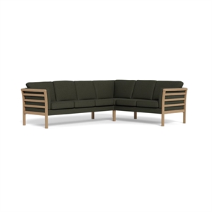 Kronborg hjørnesofa - Massiv eg oliebehandlet - Austin grøn stof - Mål: 260 x 208 cm.